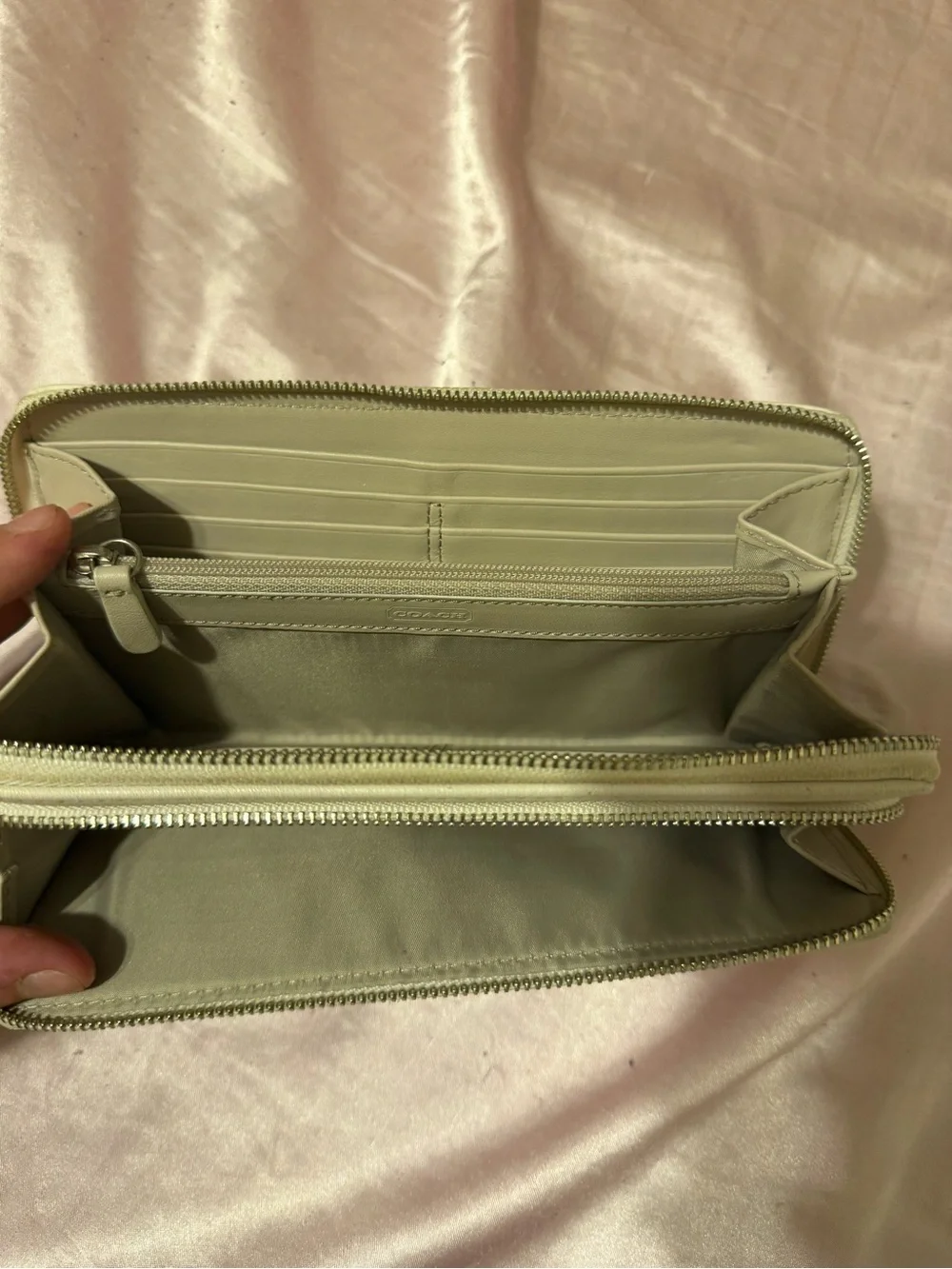 Coach Leather Zip Wallet in Pale Cream with Silver Logo